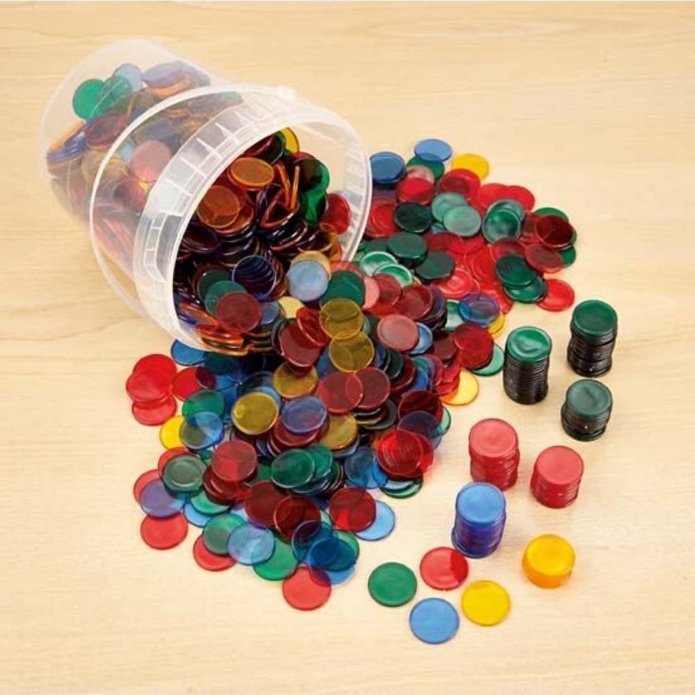 Colour Counters 1000 Piece Tub, The Colour Counters 1000 Piece Tub is an ideal manipulative for exploring a variety of number concepts whilst also having various other educational uses. These translucent counters are ideal for teaching principles like counting, sorting and sequencing activities Transparent Counters have a wide variety of uses in the classroom from maths activities to other learning games. These clear plastic counters have a 22mm diameter in 4 colours and are an ideal companion for counting 