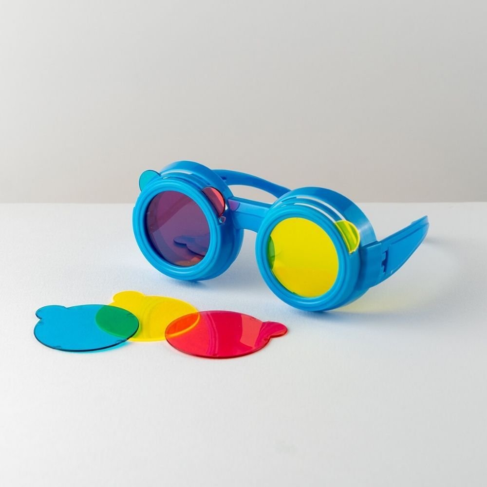 Colour mixing glasses, These fantastic, child-size, Primary Science Colour Mixing Glasses guarantee colour-mixing fun. Engage young scientists with bright colours and chunky pieces and encourage early learners to explore primary and secondary colours by mixing the plastic lenses up to view the world in different colours. Slots in the Colour mixing glasses allow coloured lenses to be easily changed so kids can either look at things in a single colour or mix the colours up and see what effect it has on what t