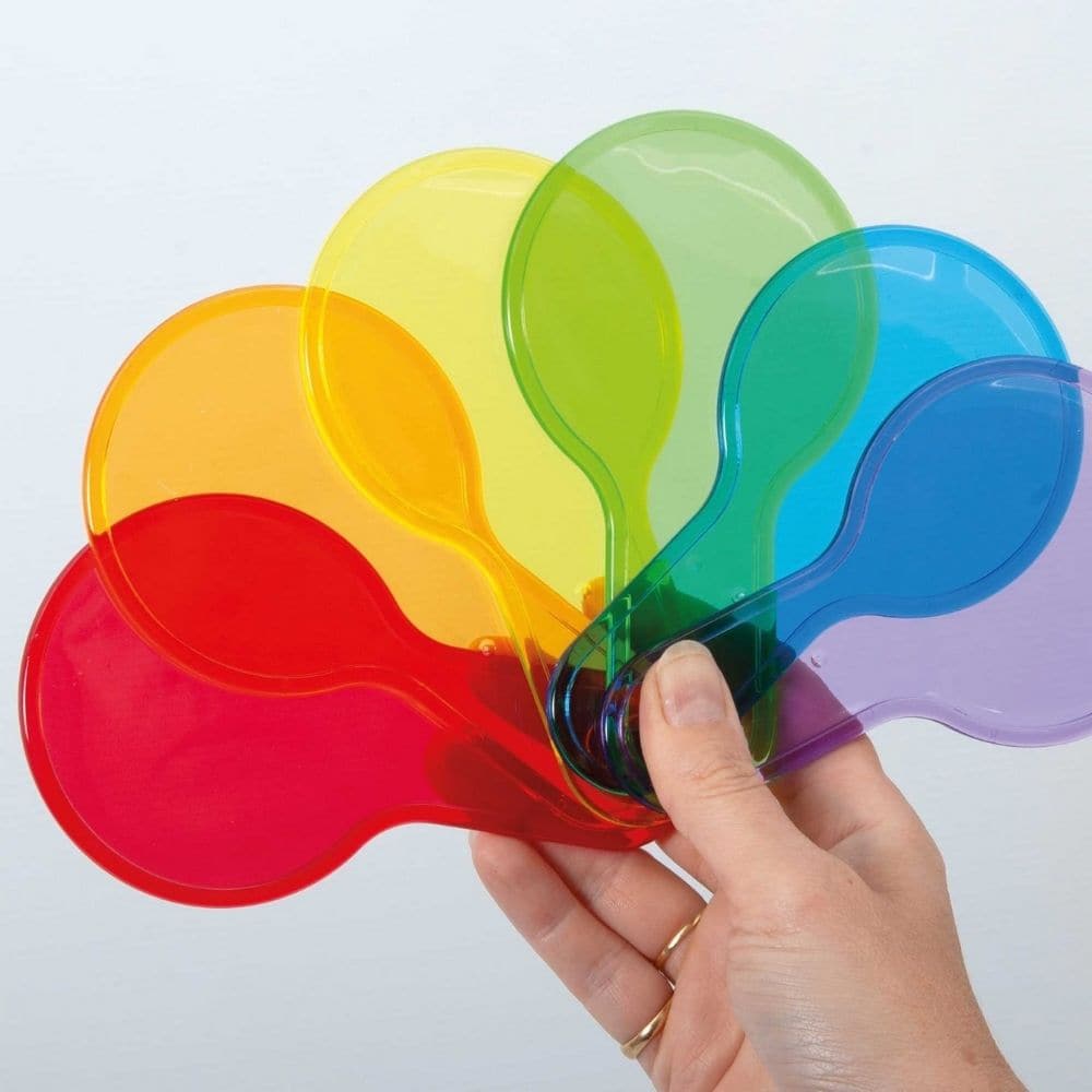 Colour paddles, These Translucent Colour Paddles can demonstrate the principles of colour mixing and change a primary colour into a secondary colour. Children love to hold the Translucent Colour Paddles up and view the world in colours which create a fun learning experience. Children love to experiment by combining more than one Translucent Colour Paddle to make up different colours Colour paddles Plastic paddles in primary and secondary colours in a larger size to help you demonstrate how colours can be me