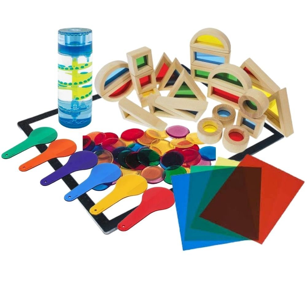 Colour & Shape Complete Collection, This highly appealing Colour & Shape Complete Collection has open ended resources encourage experimentation with colour, shade, light and shadow using the A3 Light Panel. Children will learn about physical science and art in addition to developing their mathematical thinking and mark making. Developed to encourage questioning, close observation, experimentation and to promote further research. This full collection includes: A3 Light Panel 250 Colour Counters Liquid Spiral