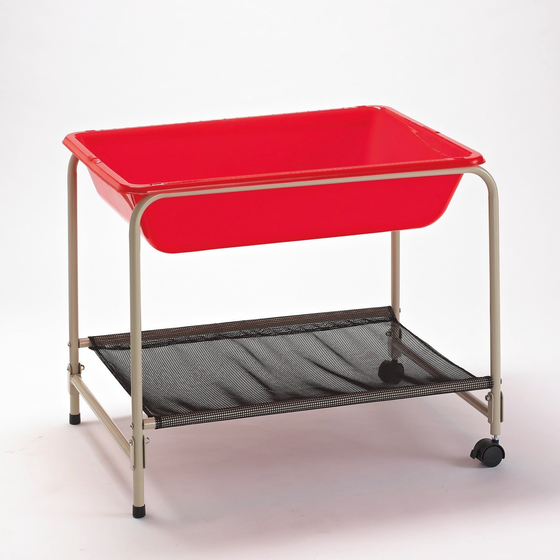Coloured Desktop Sand and Water Tray with Stand, Introducing the Coloured Desktop Sand and Water Tray with Stand, the perfect addition to any classroom or play area. This versatile tray is designed for endless hours of sensory play and exploration.Crafted from sturdy plastic material, the coloured tray adds a vibrant touch to the learning environment while ensuring durability and resistance to wear and tear. The steel stand with powder-coated frames adds a touch of robustness to the table, ensuring it withs