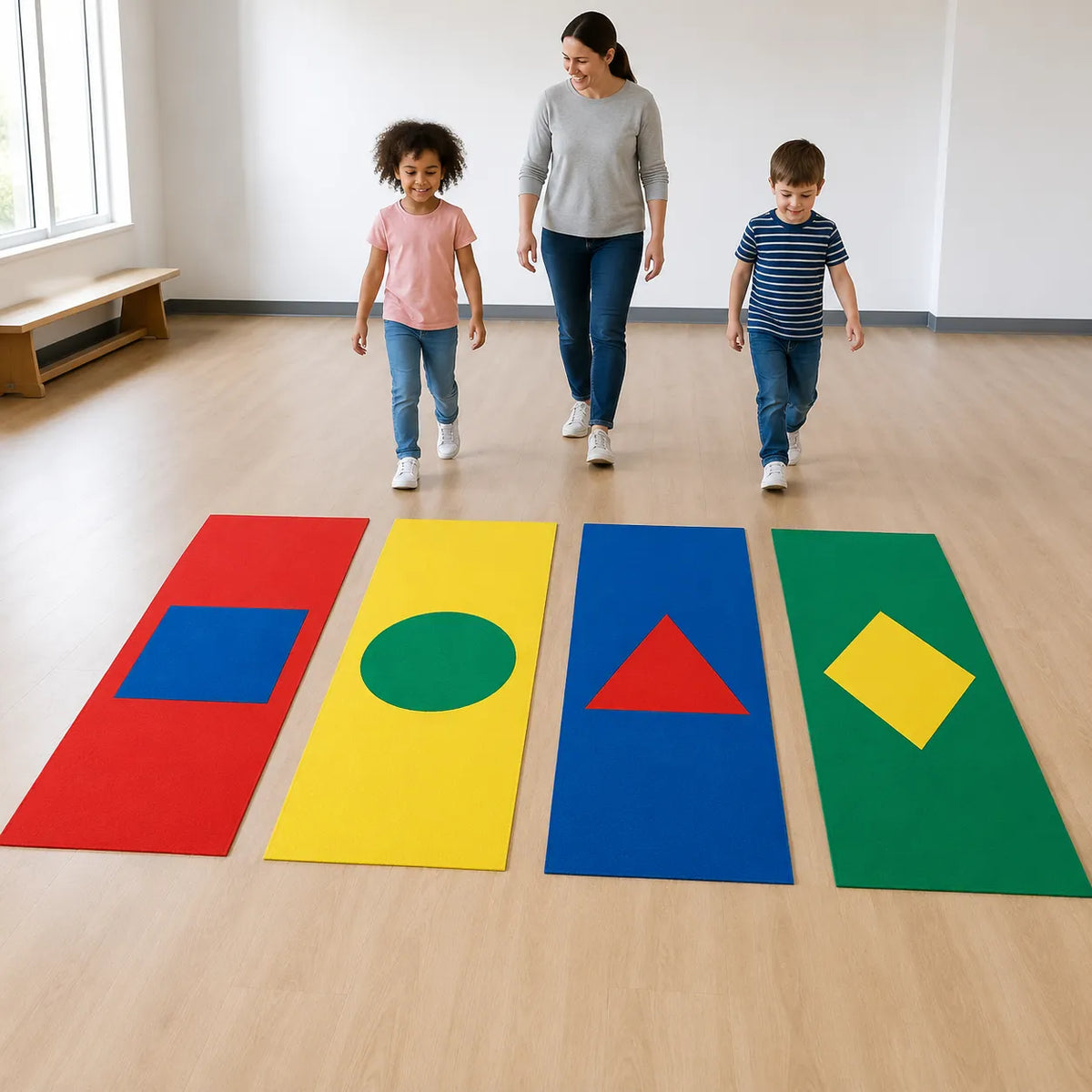 Supervised movement activity beside target mats