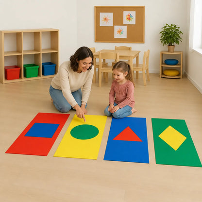 Adult-led shape identification with floor mats