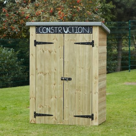 Construction Activity Shed, The Construction Activity Shed provides the perfect storage facility to store away all your Construction Play Activities after use. The Construction Activity Shed features 3 shelves to help keep the store organised and a chalkboard to help label what's inside. The Construction Activity Shed is a robust unit with felted roof to help prevent against water damage. Made from pre-treated Scandinavian Redwood which is guaranteed against rot and insect infestation for 10 years. Shelf de