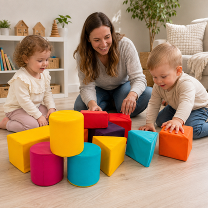 Construction Mini Soft Play Set colourful foam blocks in supervised toddler play