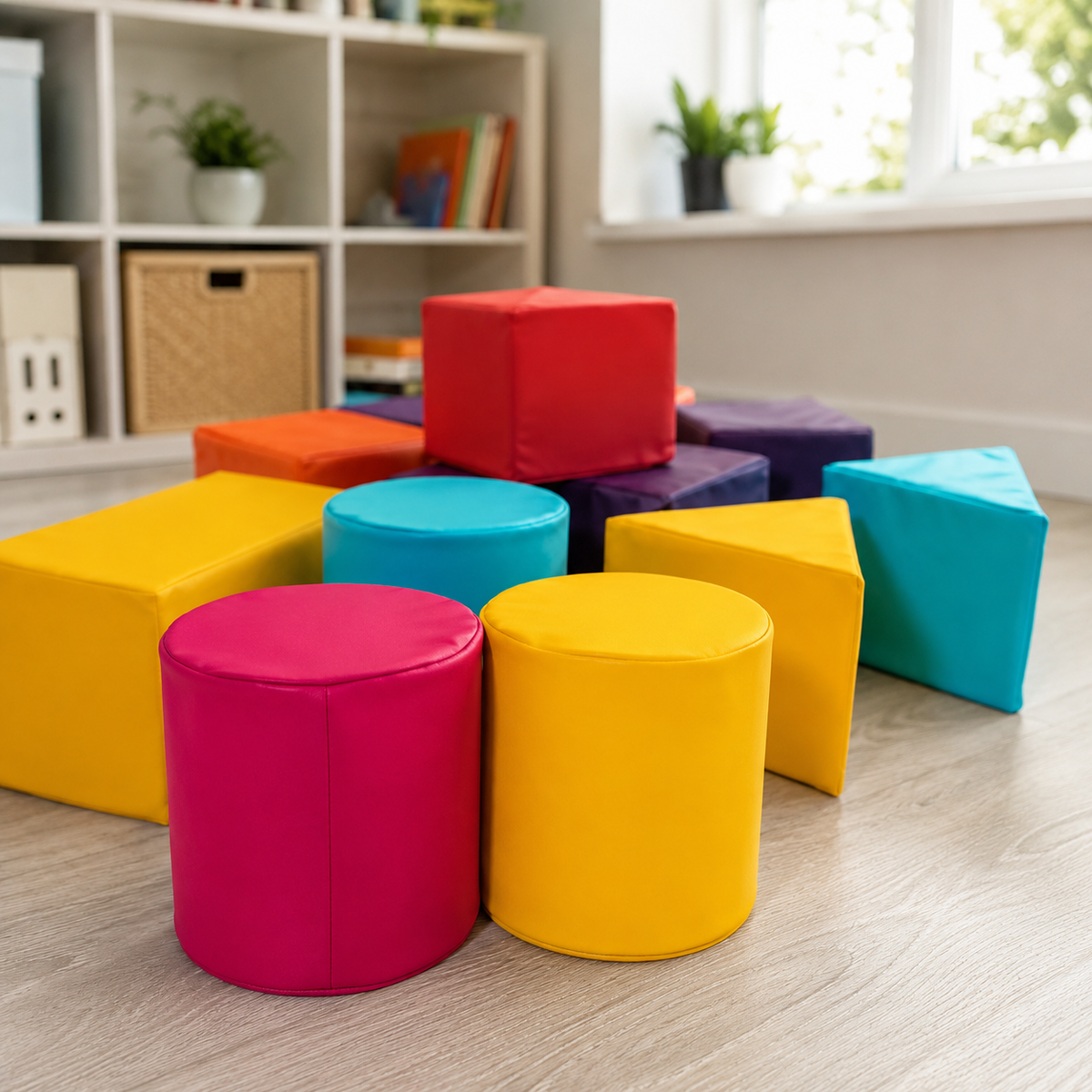 Construction Mini Soft Play Set colourful foam blocks in close-up