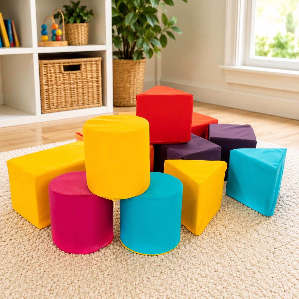 Construction Mini Soft Play Set colourful foam blocks in home playroom