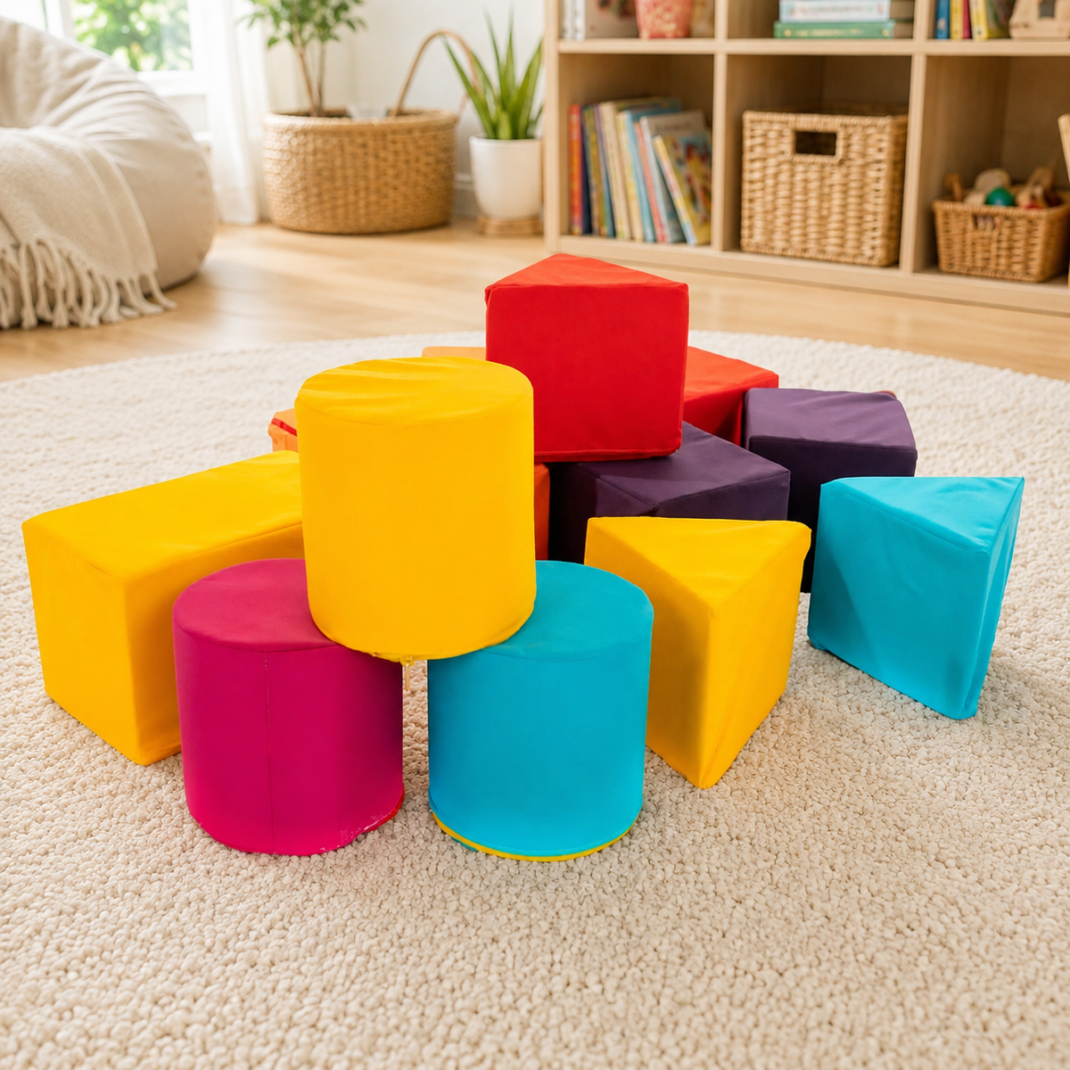 Construction Mini Soft Play Set colourful foam blocks in reading corner
