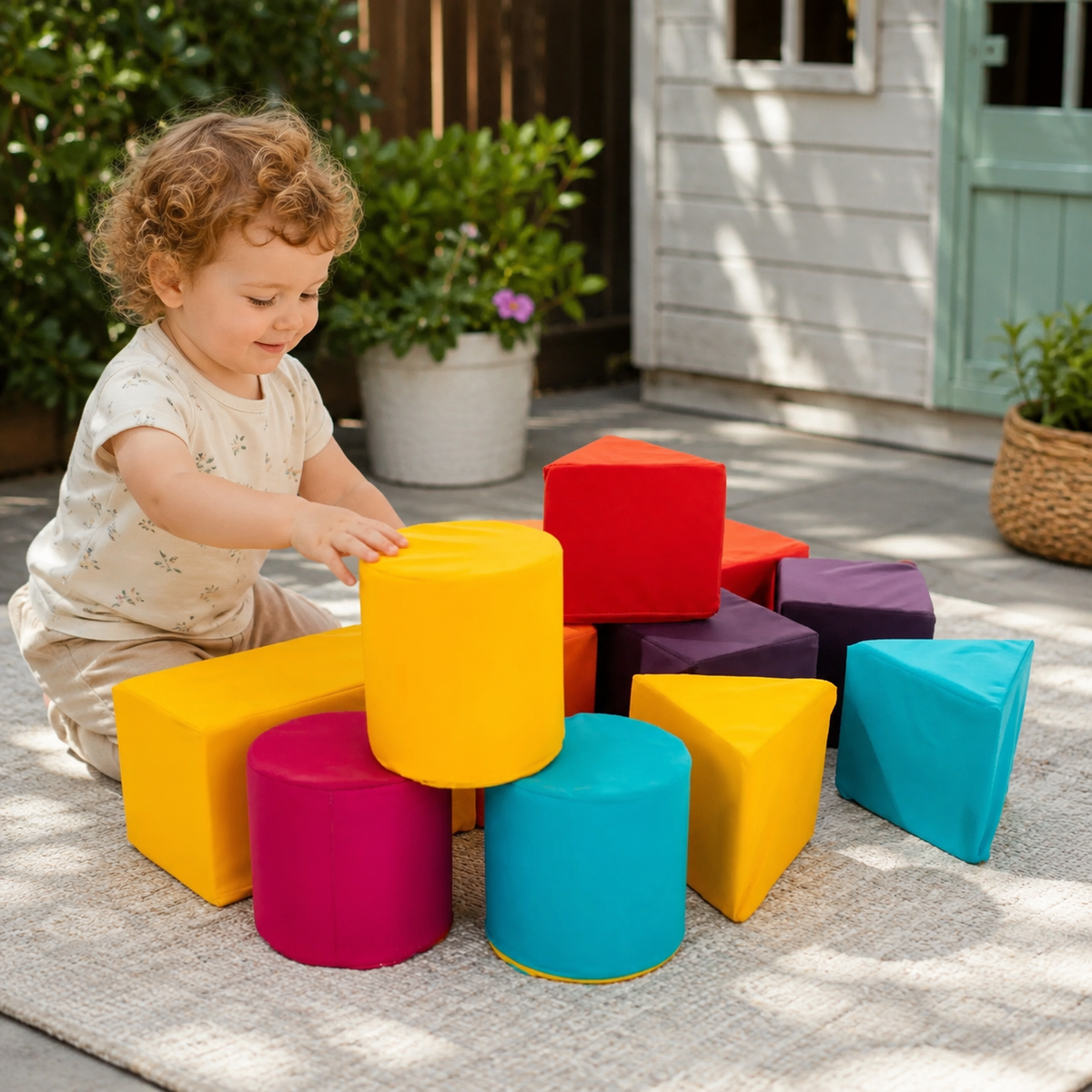 Construction Mini Soft Play Set colourful foam blocks in outdoor play