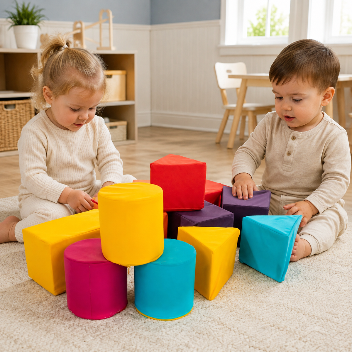 Construction Mini Soft Play Set colourful foam blocks in nursery activity