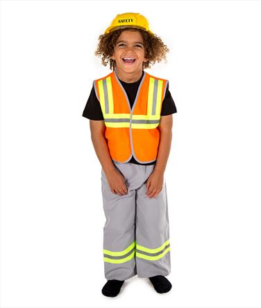 Construction Worker - 3-5 years, Fun Little realistic construction worker outfit for boys or girls Polyester Bi Stretch jacket and trouser set with reflective tape and plastic hard hat Perfect addition for a child's role play imagination Trouser and Jacket with Authentic Safety Hat. Made up of an incredibly durable and hard-wearing bi-stretch polyester, the construction worker costumes for kids is more than up to the rough and tumble challenge that your child has to throw at it! The jacket binding, sleeves 