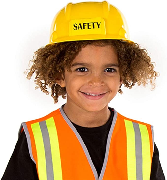 Construction Worker - 5-7 years, Fun Little realistic construction worker outfit for boys or girls Polyester Bi Stretch jacket and trouser set with reflective tape and plastic hard hat Perfect addition for a child's role play imagination Trouser and Jacket with Authentic Safety Hat. Made up of an incredibly durable and hard-wearing bi-stretch polyester, the construction worker costumes for kids is more than up to the rough and tumble challenge that your child has to throw at it! The jacket binding, sleeves 