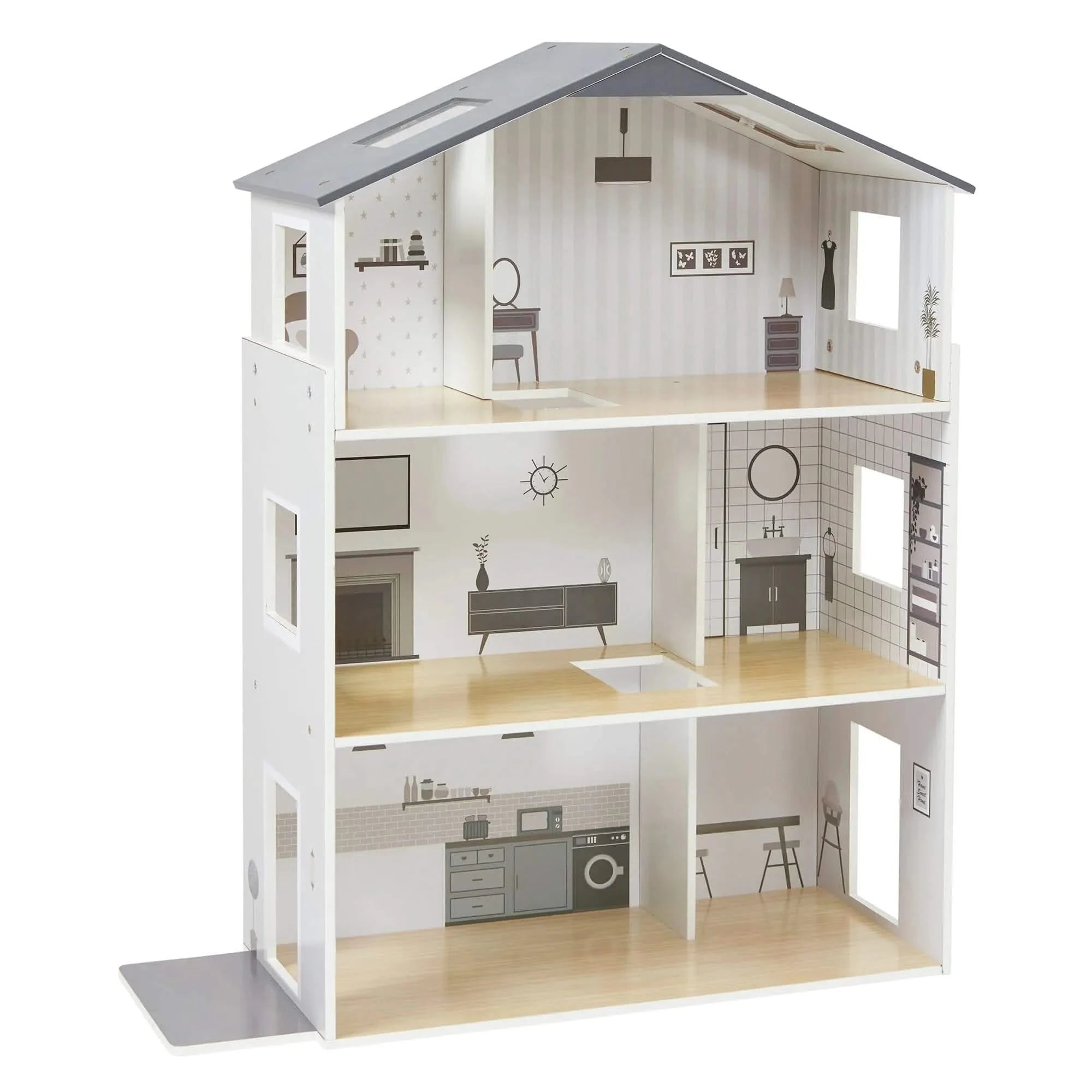 Contemporary Dolls House with 18 Handcrafted Wood Furniture Accessories-Contemporary Dolls House with 18 Handcrafted Wood Furniture Accessories