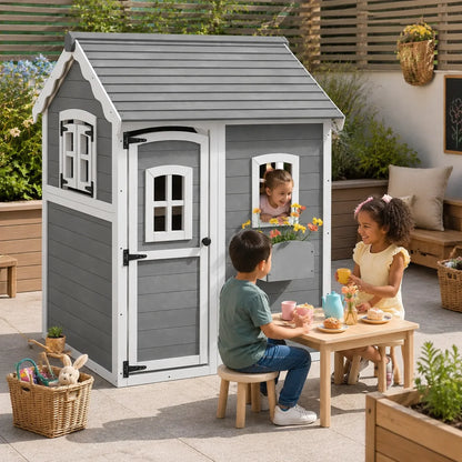 Wooden Garden Playhouse with Door and Windows