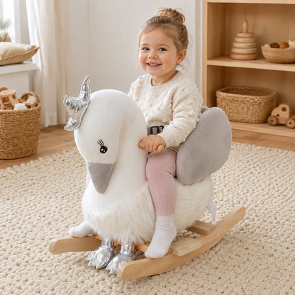 Swan Plush Rocking Horse with Sound – White and Grey