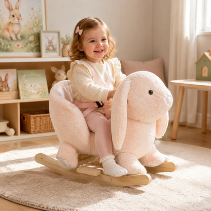 Rabbit Plush Rocking Horse with Sound – Pink