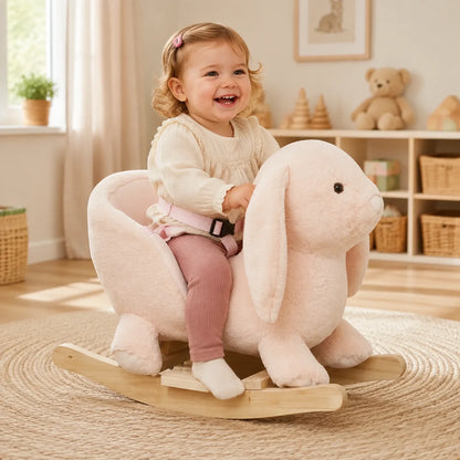 Rabbit Plush Rocking Horse with Sound – Pink