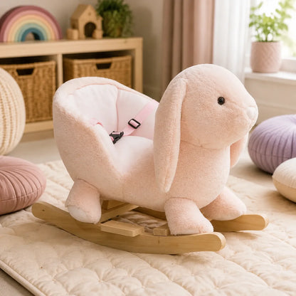 Rabbit Plush Rocking Horse with Sound – Pink