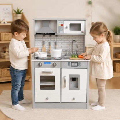 Kids' Play Kitchen with Sound and Light – Grey