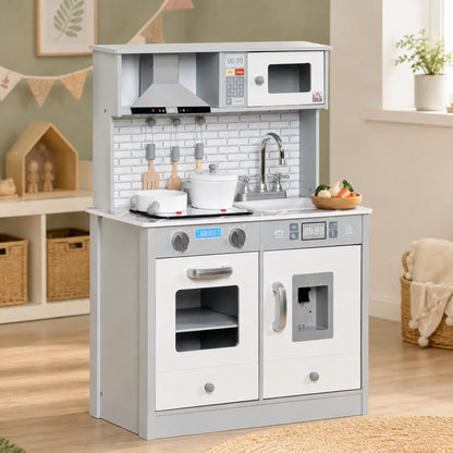 Kids' Play Kitchen with Sound and Light – Grey