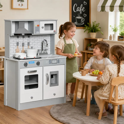 Kids' Play Kitchen with Sound and Light – Grey