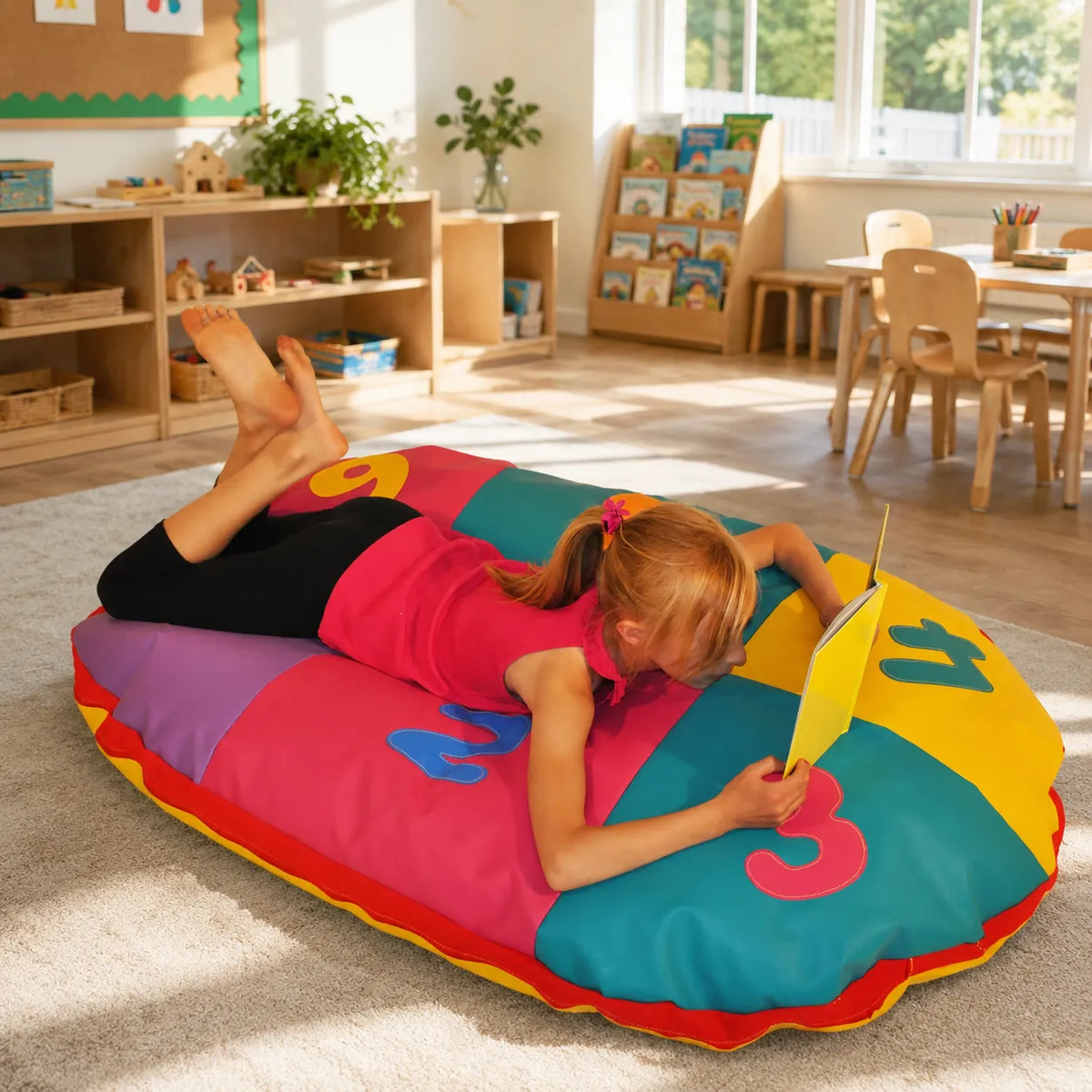 Cosy Oval Number Cushion with child reading in early years classroom