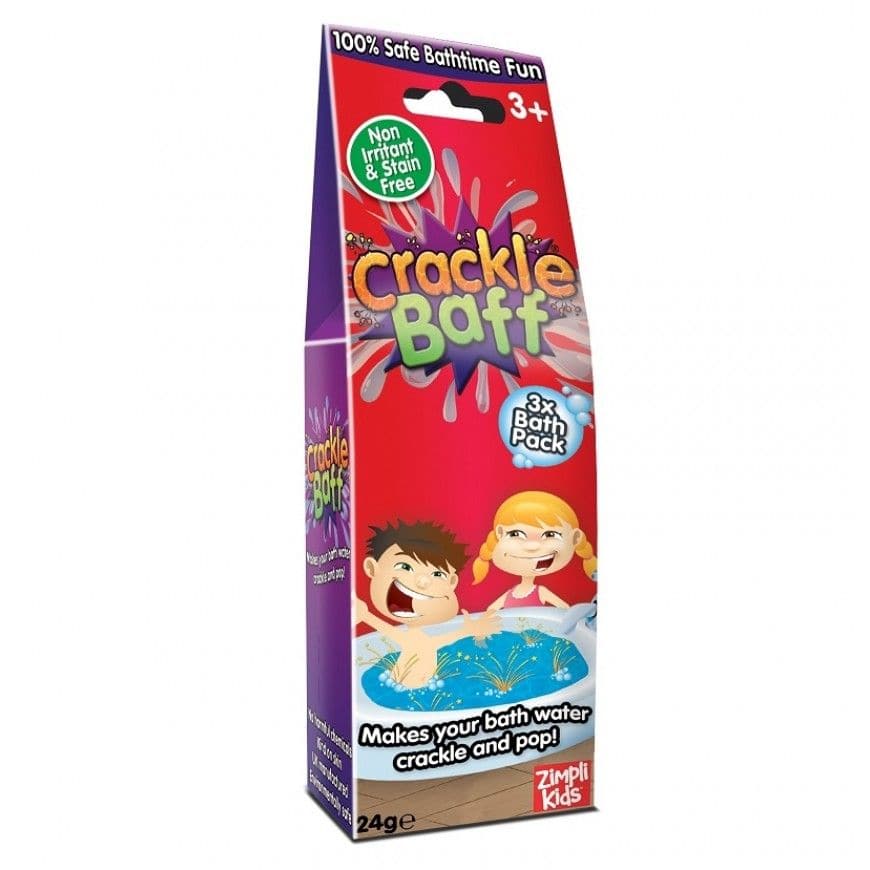 Crackle Baff Play 24g, Make your bath water crackle and pop with this magical popping Crackle Baff. Sprinkle some Crackle Baff into your water and watch it bubble and snap crackle and pop. Make bath time fun and use Crackle Baff as an incentive to bath frequently so that see bath time as a fun game rather than a chore involving the dreaded hair washing. Make Bath time fun and funky with crackle baff and it will bring a whole new approach to bath time. Stain free Preservative free 100% safe on skin & non irr