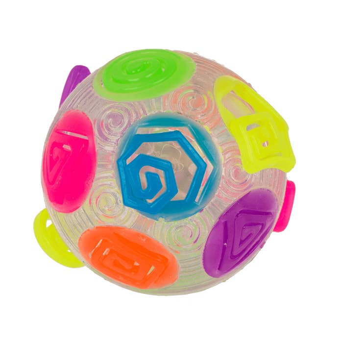 Crazy Flashing Rainbow Bounce Ball, Our Crazy Flashing Rainbow Bounce Ball promotes tactile awareness, visual perception, hand-eye co-ordination, motor skills, concentration, visual tracking, focus, crossing the mid-line, and manipulation. Use to play games, ‘to-and-fro’, to encourage success, to de-stress, as fidgets, and to open discussion. The Crazy Flashing Rainbow Bounce Ball is great for use in fun games of throw and catch as they are ideal for a young child’s hand. Ideal for a sensory den or within a