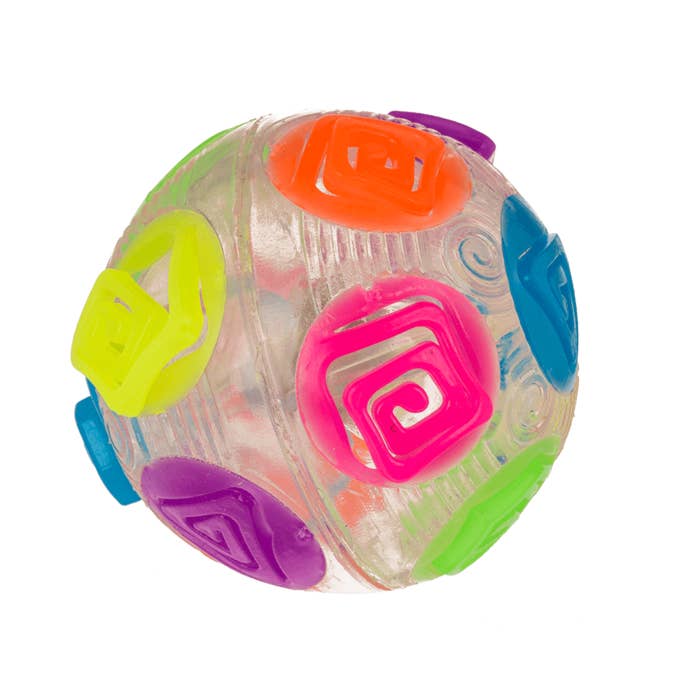 Crazy Flashing Rainbow Bounce Ball, Our Crazy Flashing Rainbow Bounce Ball promotes tactile awareness, visual perception, hand-eye co-ordination, motor skills, concentration, visual tracking, focus, crossing the mid-line, and manipulation. Use to play games, ‘to-and-fro’, to encourage success, to de-stress, as fidgets, and to open discussion. The Crazy Flashing Rainbow Bounce Ball is great for use in fun games of throw and catch as they are ideal for a young child’s hand. Ideal for a sensory den or within a