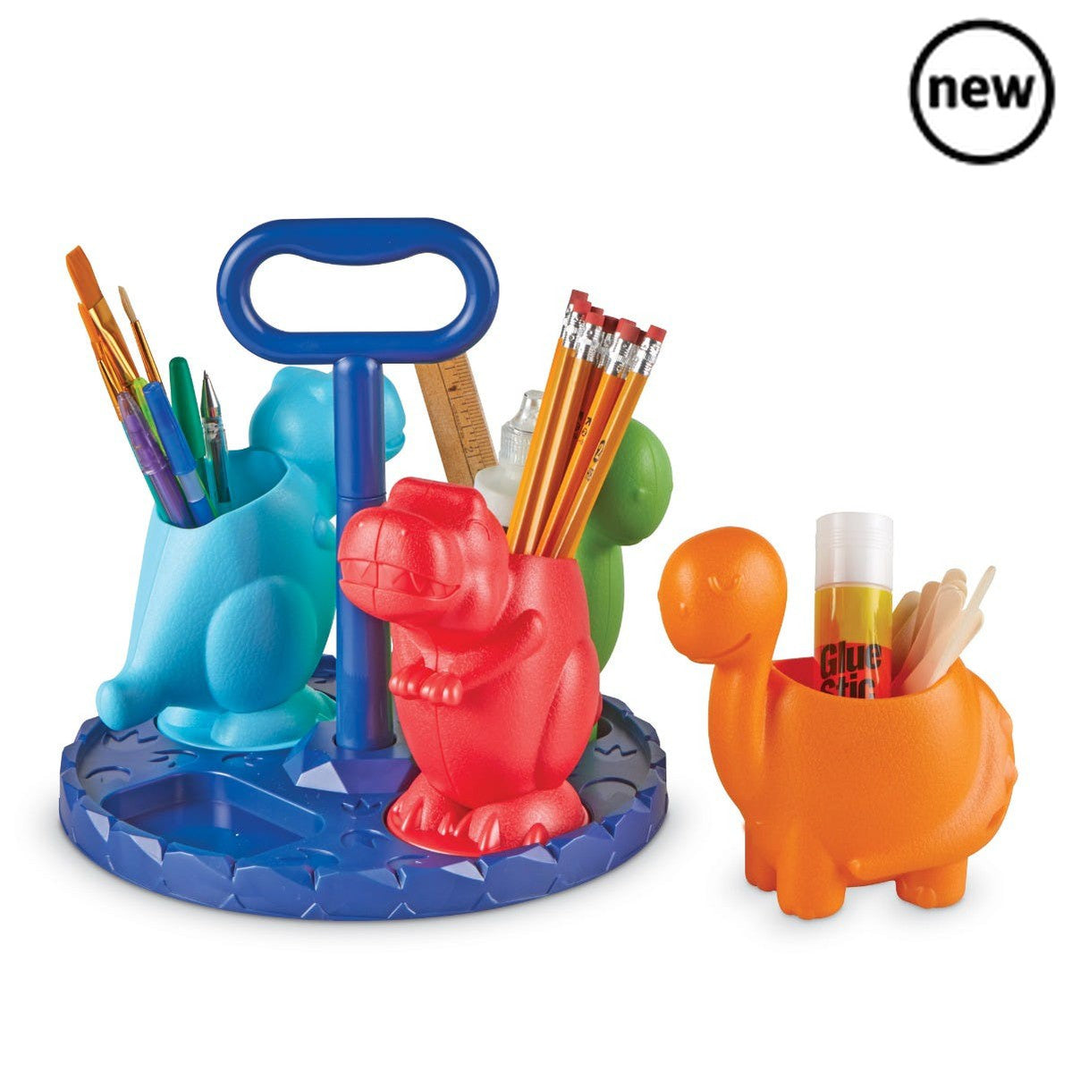 Create-a-Space Kiddy Centre Dinos, Create-a-Space™ Kiddy Centre: Dinos! is the dinosaur storage solution that’s perfect for dino fans to organise pencils, markers, scissors, glue stick, and more. There are 4 removable dinosaur stationery storage cups on the portable base with carrier handle. This means that stationery supplies are always within easy reach. Dinosaur fans will love organising their stationery with this fun Create-a-Space™ desk organiser. Store stationery supplies and move them with ease. This