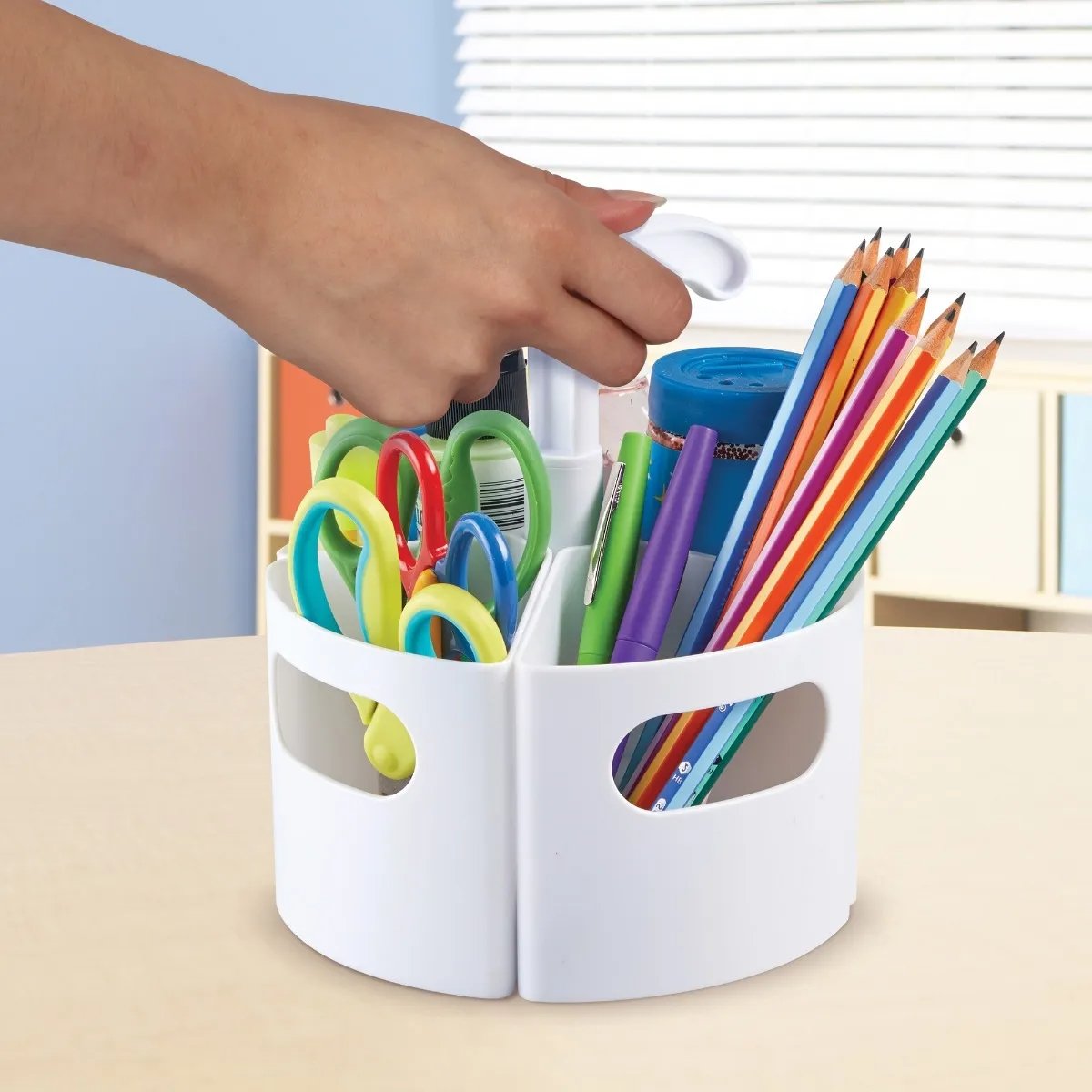 Create-a-Space Mini-Centre - White, Take creativity everywhere it takes you with a mini white version of multicolour Create-A-Space Mini-Centre. Tidy, sort and store maker materials and move them wherever you need them. This easy-carry Create-a-Space Mini-Centre organiser is ideal for classroom and home use. Three removable stationery storage compartments fit onto the easy-grip handle. The Create-A-Space Mini-Centre now in white! Our range of storage caddies brings an easy, convenient way to organise and pr