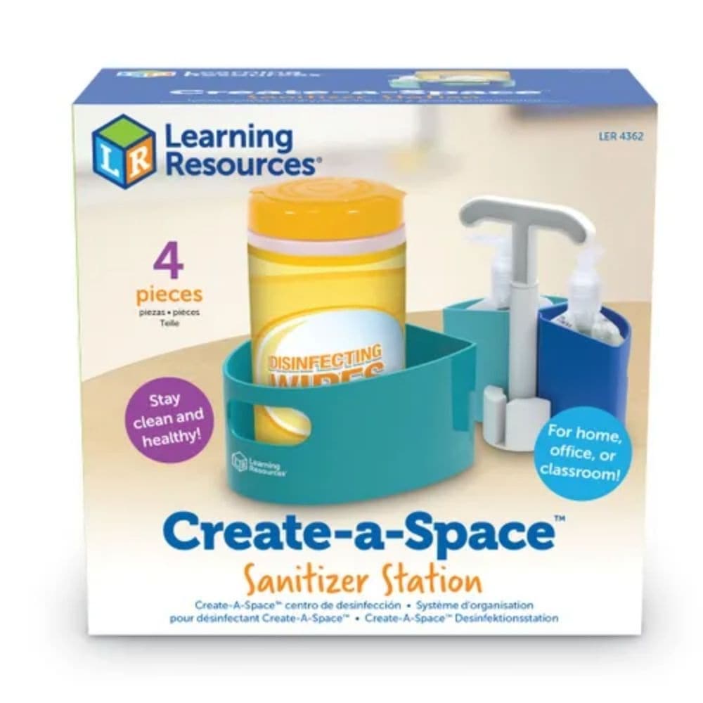 Create-a-Space Sanitizer Station, Keep your spaces healthy and organized! Whether you're managing a classroom, working in an office, or maintaining a tidy home, you'll find a neat new place for all of your personal cleaning needs in the Create-A-Space Sanitizer Station from Learning Resources. Inspired by our popular line of organizers, the Create-A-Space Sanitizer Station gives you a dedicated location for the cleaners that keep colds at bay; you'll find removable plastic trays sized to hold two bottles of