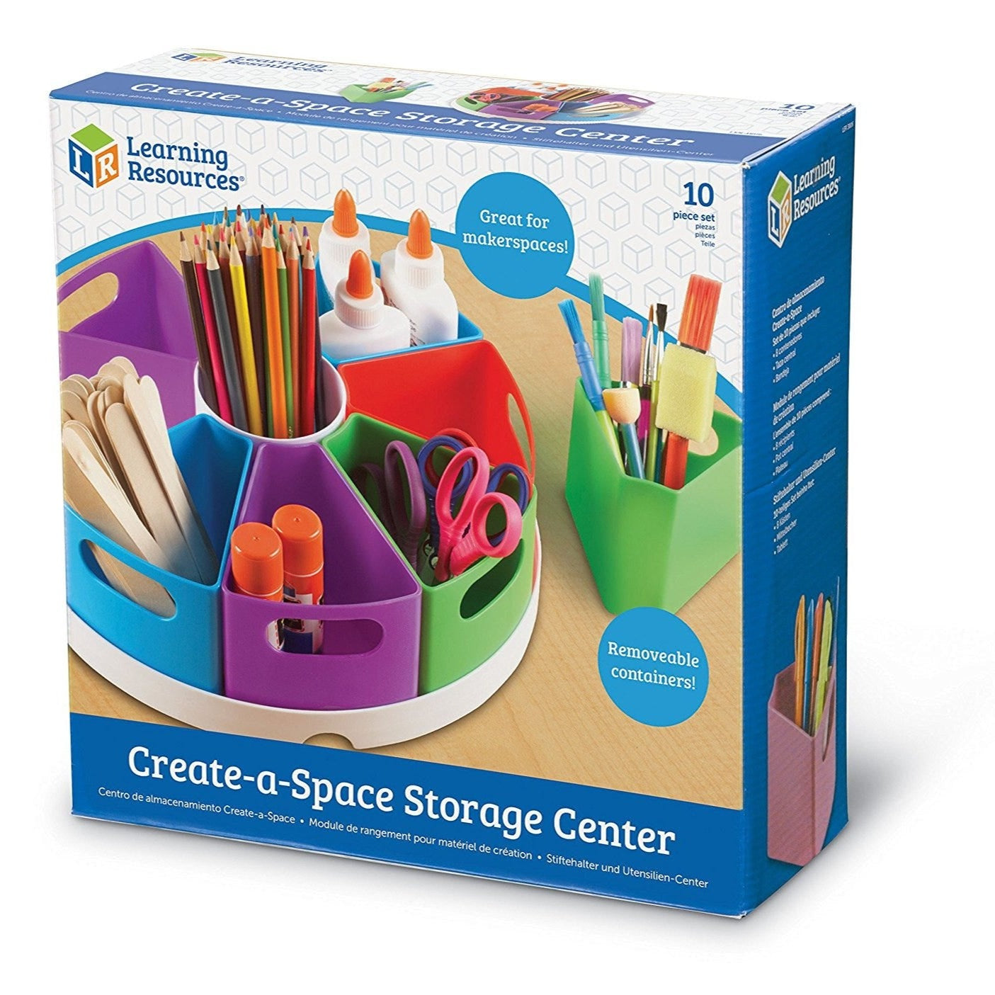 Create-a-Space Storage Centre, The Create-a-Space Storage Centre allows you to organise your work area with this attractive and fresh looking storage centre. Ideal for keeping everyday tools such as pens, pencils and scissors tidy when not in use! Create-a-Space Storage Centre features nine storage areas. Eight colourful pots that fit in a circular storage tray and the centre of the tray doubles up as an additional container. A vibrant and modern storage solution for the home, school or office! Useful stora
