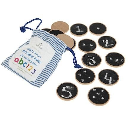Create 'n' Play Matching Pairs, These versatile 20 wooden Create 'n' Play Matching Pair discs are limited only by the imagination! One surface of each Create 'n' Play Matching Pair disc is a blackboard ready to become what ever it needs to be! Infinite possibilities from creating matching games to anything else that can be imagined. The Create 'n' Play Matching Pairs set is a fantastic, creative toy for any learning environment. Each disc measures 5cm in diameter. Suitable for children from the age of 2 yea