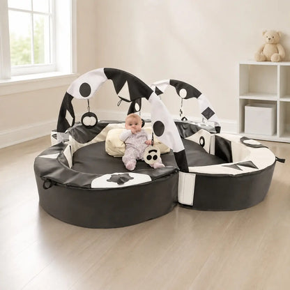 Crescent Ring Super Set Black and White with baby in nursery window corner