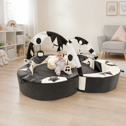 Crescent Ring Super Set Black and White with baby in nursery play area