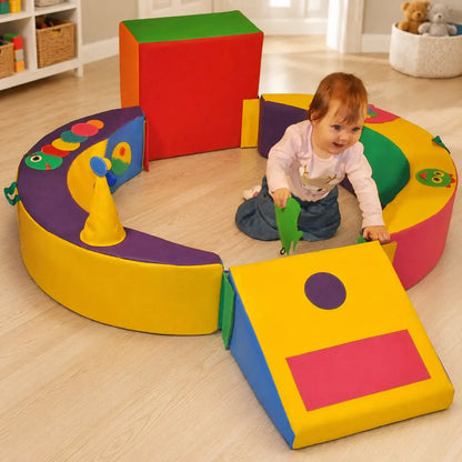 Crescent Ring Trio Exploration Set with toddler in nursery play area