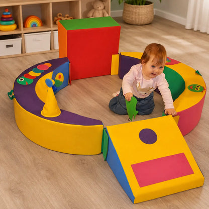 Crescent Ring Trio Exploration Set with toddler in home playroom