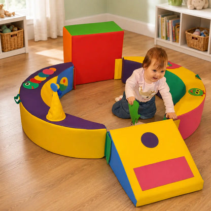 Crescent Ring Trio Exploration Set with toddler in bright nursery