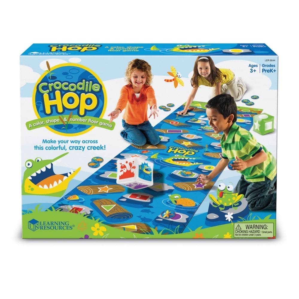 Crocodile Hop Early Skills Activity Set, Unleash the power of play and learning with the Crocodile Hop Early Skills Activity Set! Designed to captivate your child's imagination, this interactive game transports children to a magical river where they can hop from numbers to colours to shapes, all while evading the playful crocodiles below. Features: Engaging Gameplay: Your child will not only hop down the river, but they'll also learn colours, shapes, and counting numbers from 1 to 10. Enhance Early Skills: 