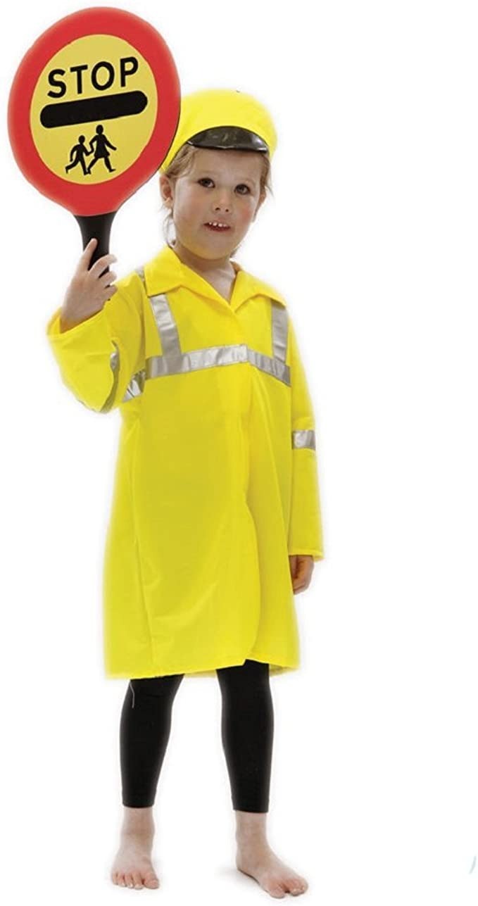 Crossing Patrol Officer Fancy Dress Set - 3-5 years, You can be assured of safe passage across the street with this well-crafted, premium kids Crossing Patrol Set that is made with authenticity, immersion and fun in mind!Let them get caught up in the moment of role play thanks to the detailing such as the florescent jacket’s reflective strip design on both sides gives it maximum authenticity and looks just like the real thing. The winged collar finishes the jacket off perfectly! The velcro fastening to the 