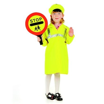 Crossing Patrol Set, This realistic children's Crossing Patrol Costume, hook and loop fastened, Day-Glo coat with reflective silver tape and matching peaked cap, supplied complete with a short lollipop handheld sign. Let them get caught up in the moment of role play thanks to the detailing such as the florescent jacket's reflective strip design on both sides gives it maximum authenticity and looks just like the real thing. The Crossing Patrol Costume for children offers a realistic and engaging role-playing