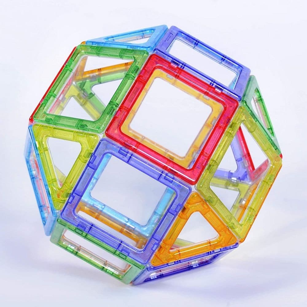 Crystal Megamag Polydron 36pcs, Introduce a touch of elegance and wonder to geometry exploration with the Crystal Megamag Polydron 36pcs set. Specifically designed for small groups or individual students, this set allows for the creation of both 2D and 3D shapes using magnetic pieces that shine brilliantly on a light table or against a light source.The set includes 20 squares and 16 triangles, providing enough pieces to build a variety of shapes and structures. With the Crystal Megamag, students are not onl