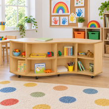 Curved Outwards Library Bookcase in a bright early years classroom – view 1