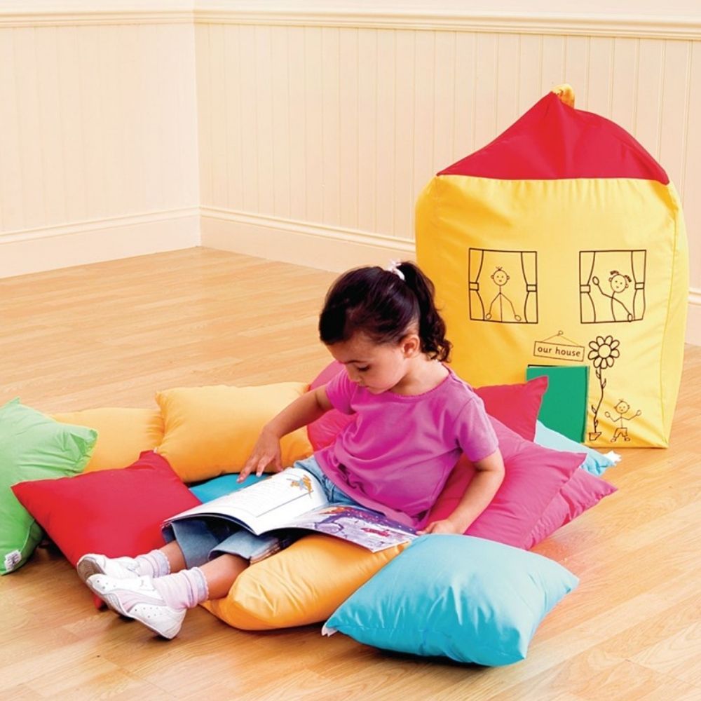 Cushion Store House, Step into a world of comfort and color with the Cushion Store House! This innovative storage solution is not only practical but also adds a vibrant touch to any space—be it a classroom, playroom, or even a cozy reading corner. Cushion Store House Features: 🌈 Vivid Cushions: Comes complete with 15 brilliantly colored cushions that will delight children and adults alike. 🏠 Unique Store House Design: This charming house motif can be hung easily from its top loop and provides a spacious sto