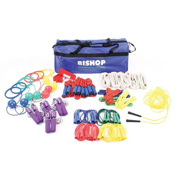 Deluxe Skipping Class Kit, The Deluxe Skipping Class Kit: A Skipping Extravaganza!Are you ready to get your students moving and grooving while improving their fitness and coordination? Look no further than the Deluxe Skipping Class Kit! It's the ultimate collection of skipping ropes for class participation. Here's what you'll find in this comprehensive Deluxe Skipping Class Kit. 1. Ankle Balls (Set of 12): These nifty little devices add a twist to traditional skipping. Strap them to your ankles, and watch a