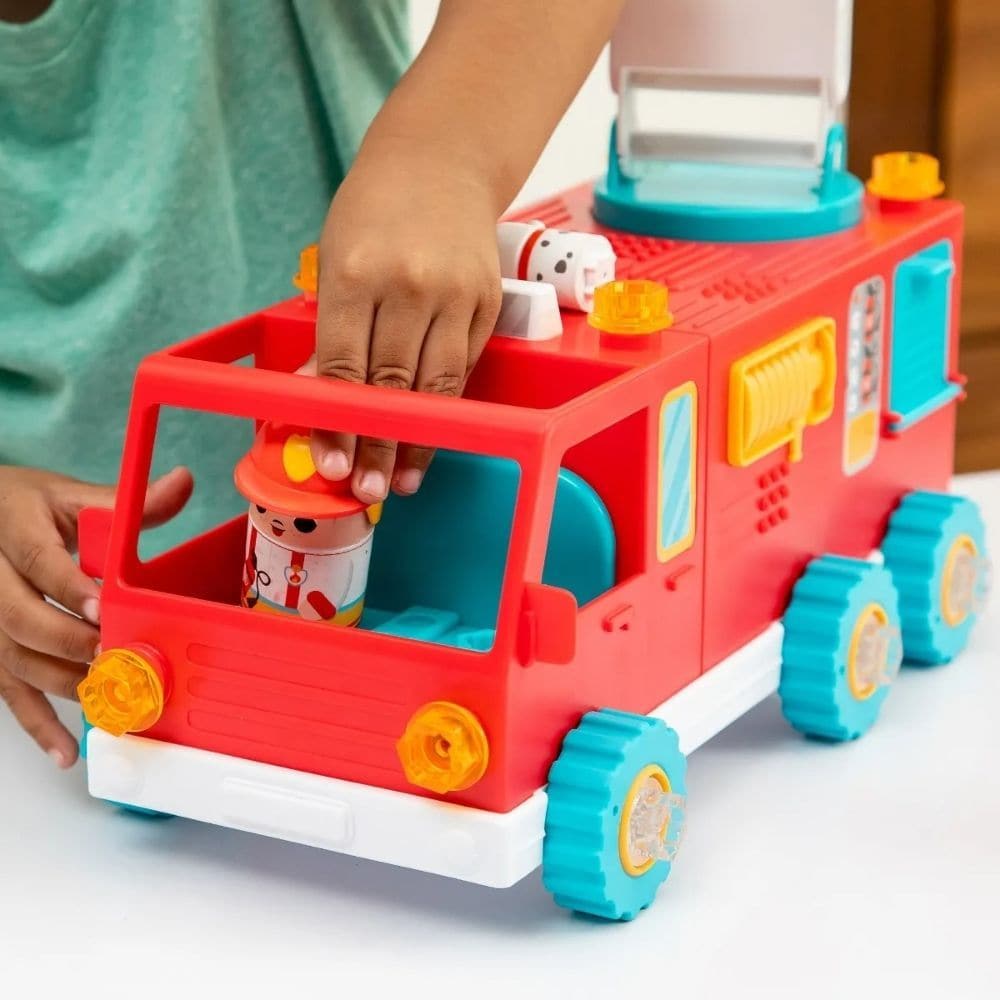 Design & Drill® Bolt Buddies Fire Truck, With so many ways to build, drill, and play, Design & Drill® Bolt Buddies® Fire Truck is the fun construction toy that will help your child build STEM and fine motor skills. Kids use a real working power drill to build their own fire truck complete with hinged ladder and fire and water toppers, then pop the Bolt Buddy firefighter, fire chief, and Dalmatian dog pal onto the truck and race into pretend play fun. Keep the packaging for this fire truck toy because the bo