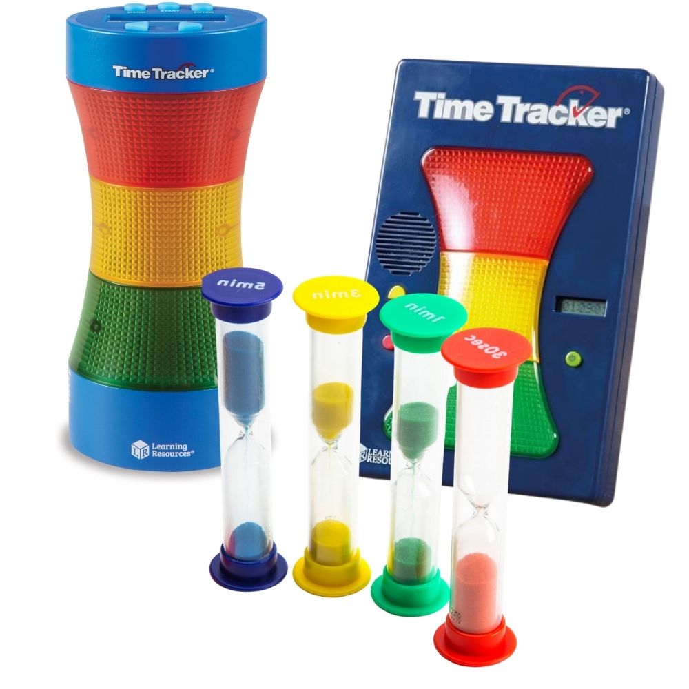 Desk Timers Starter Kit 6 pack, The Desk Timers Starter Kit is designed to aid focus and time management, making it a valuable resource for both the classroom and home settings. Especially useful for children who have difficulties in maintaining concentration, this kit features a variety of timers that serve different needs. Desk Timers Starter Kit 6 pack Features: Versatile Timing Options: The kit includes both electronic and sand timers, providing tactile and digital solutions to cater to various preferen