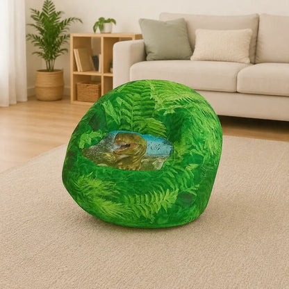 Dimetrodon Beany Chair with green fern and dinosaur print, lifestyle view 4