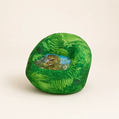 Dimetrodon Beany Chair with green fern and dinosaur print, lifestyle view 5